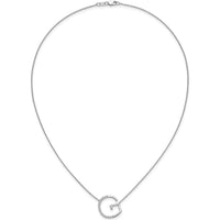 14K White Gold Sideways Diamond Initial G Necklace - Personalized 18" Pendant with Diamonds by Oro Pregiato