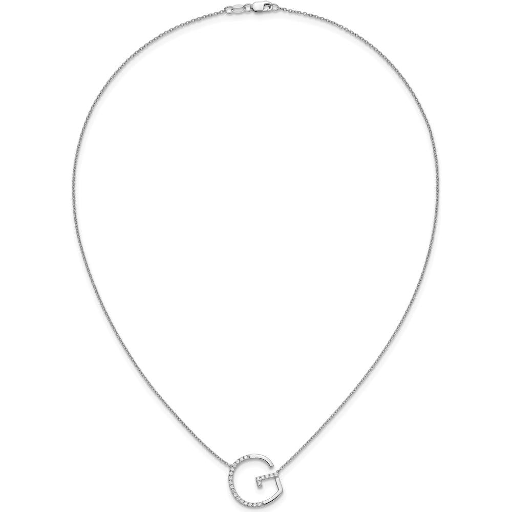 14K White Gold Sideways Diamond Initial G Necklace - Personalized 18" Pendant with Diamonds by Oro Pregiato