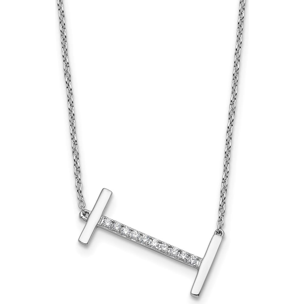 14K White Gold Sideways Diamond Initial "I" Pendant Necklace with Polished Finish by Oro Pregiato