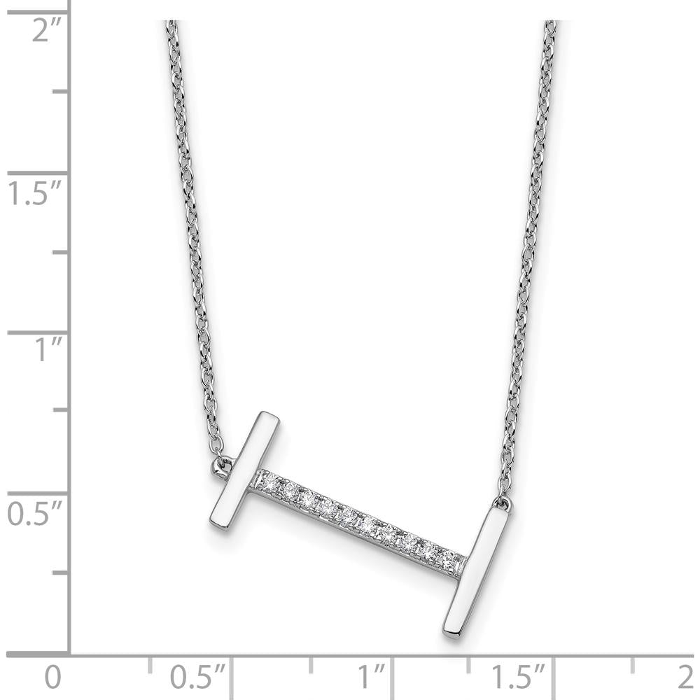 14K White Gold Sideways Diamond Initial "I" Pendant Necklace with Polished Finish by Oro Pregiato