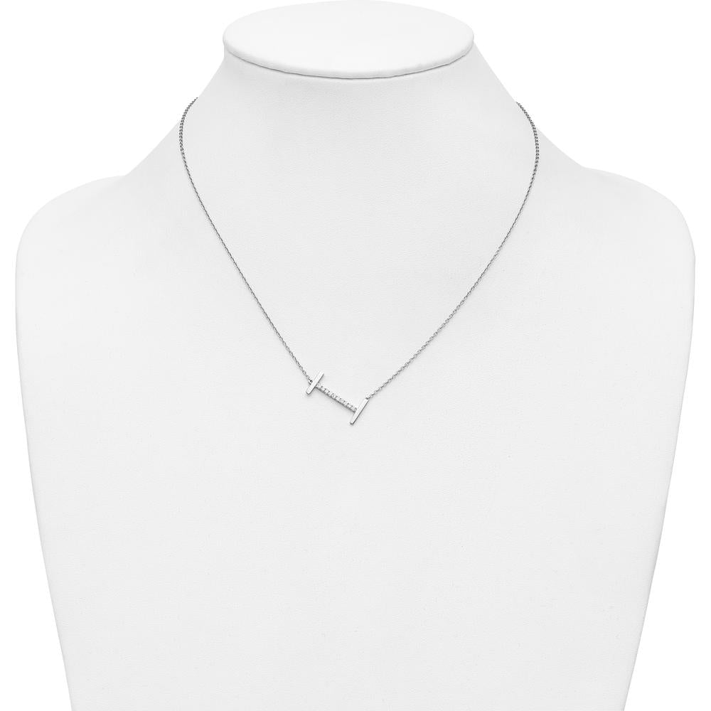 14K White Gold Sideways Diamond Initial "I" Pendant Necklace with Polished Finish by Oro Pregiato