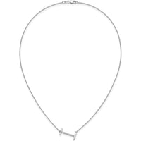 14K White Gold Sideways Diamond Initial "I" Pendant Necklace with Polished Finish by Oro Pregiato