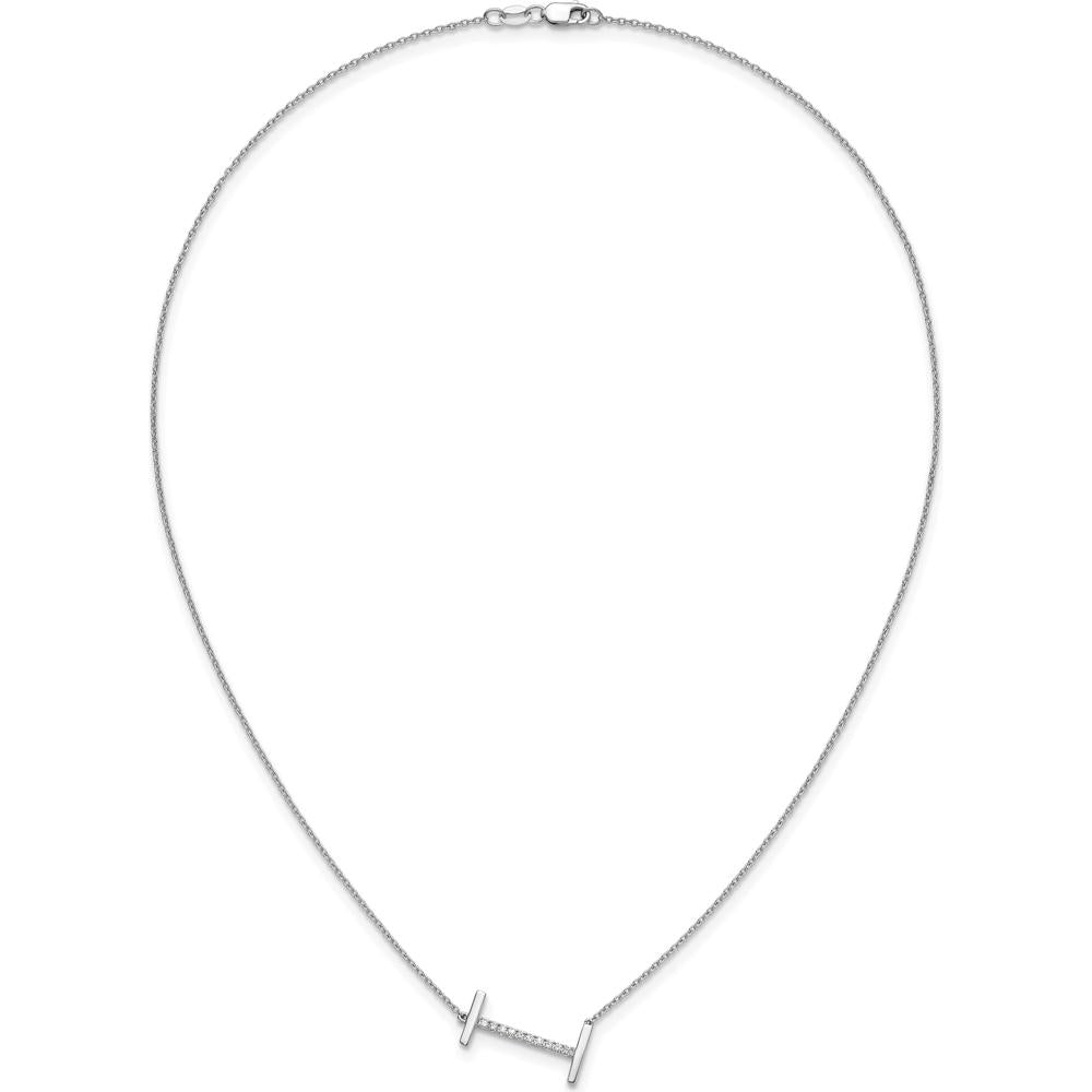 14K White Gold Sideways Diamond Initial "I" Pendant Necklace with Polished Finish by Oro Pregiato
