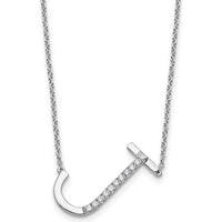 14K White Gold Sideways Diamond Initial J Necklace with Polished Finish - 0.12 Carat Total Diamond Weight by Oro Pregiato