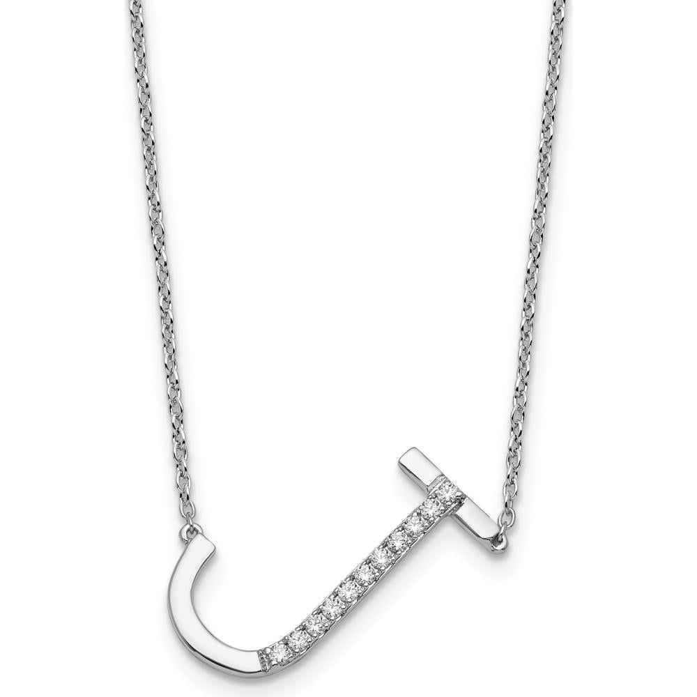 14K White Gold Sideways Diamond Initial J Necklace with Polished Finish - 0.12 Carat Total Diamond Weight by Oro Pregiato