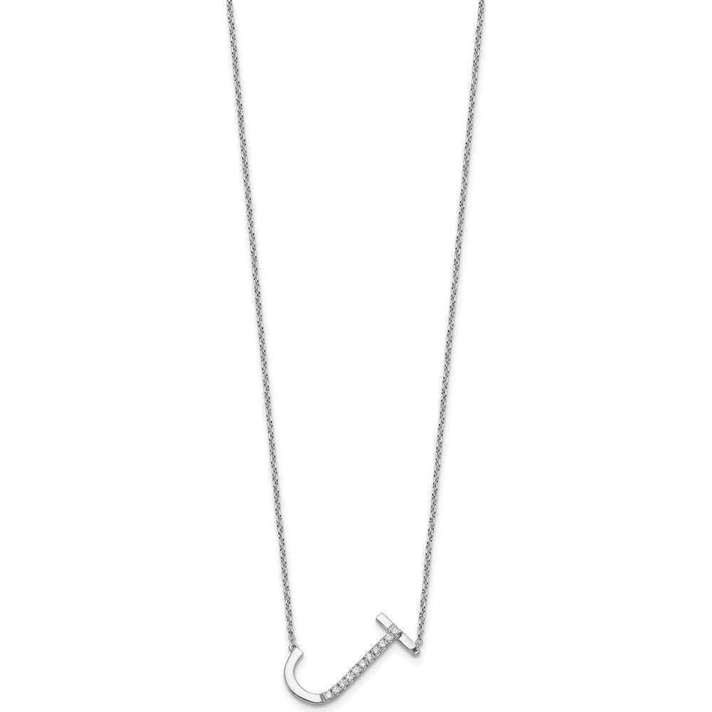 14K White Gold Sideways Diamond Initial J Necklace with Polished Finish - 0.12 Carat Total Diamond Weight by Oro Pregiato