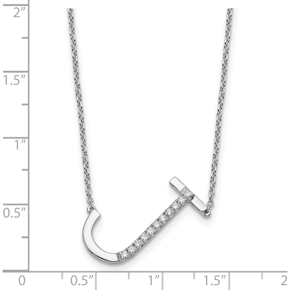 14K White Gold Sideways Diamond Initial J Necklace with Polished Finish - 0.12 Carat Total Diamond Weight by Oro Pregiato