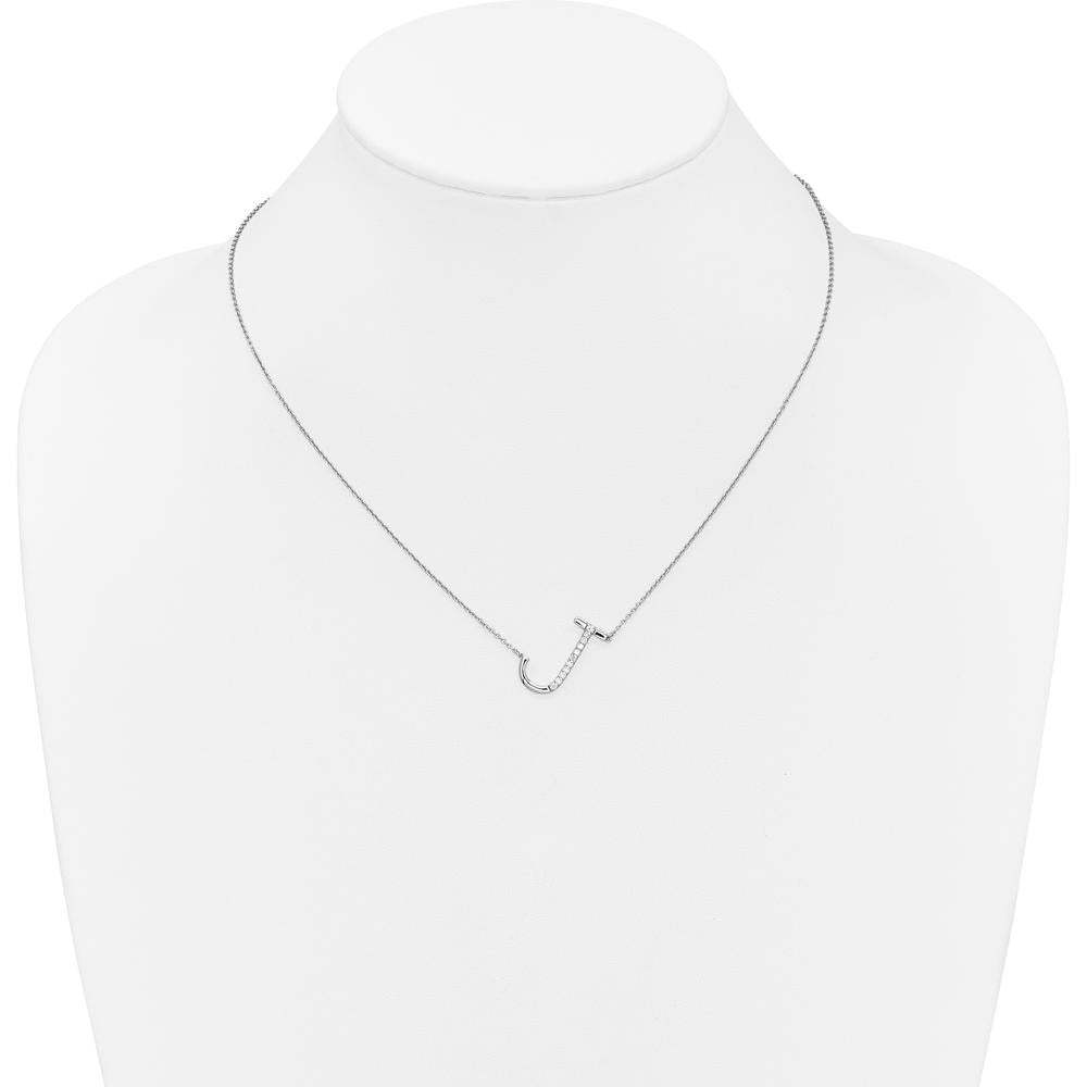 14K White Gold Sideways Diamond Initial J Necklace with Polished Finish - 0.12 Carat Total Diamond Weight by Oro Pregiato