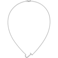 14K White Gold Sideways Diamond Initial J Necklace with Polished Finish - 0.12 Carat Total Diamond Weight by Oro Pregiato