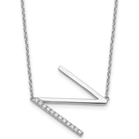 14K White Gold Sideways Diamond Initial N Necklace - 0.10 Carat Total Diamond Weight by Oro Pregiato