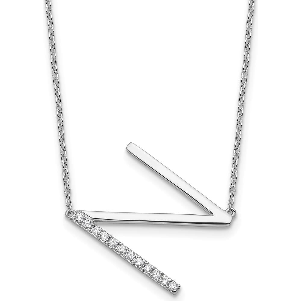 14K White Gold Sideways Diamond Initial N Necklace - 0.10 Carat Total Diamond Weight by Oro Pregiato