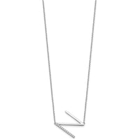 14K White Gold Sideways Diamond Initial N Necklace - 0.10 Carat Total Diamond Weight by Oro Pregiato