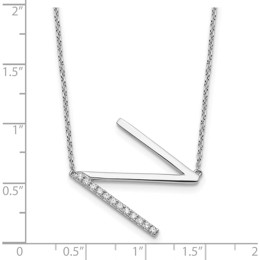 14K White Gold Sideways Diamond Initial N Necklace - 0.10 Carat Total Diamond Weight by Oro Pregiato