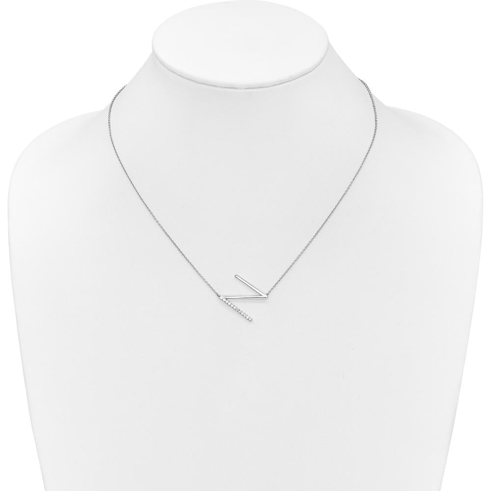 14K White Gold Sideways Diamond Initial N Necklace - 0.10 Carat Total Diamond Weight by Oro Pregiato