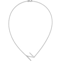 14K White Gold Sideways Diamond Initial N Necklace - 0.10 Carat Total Diamond Weight by Oro Pregiato