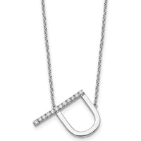14K White Gold Sideways Diamond Initial "P" Necklace - 18" Cable Chain with Rhodium Plating by Oro Pregiato