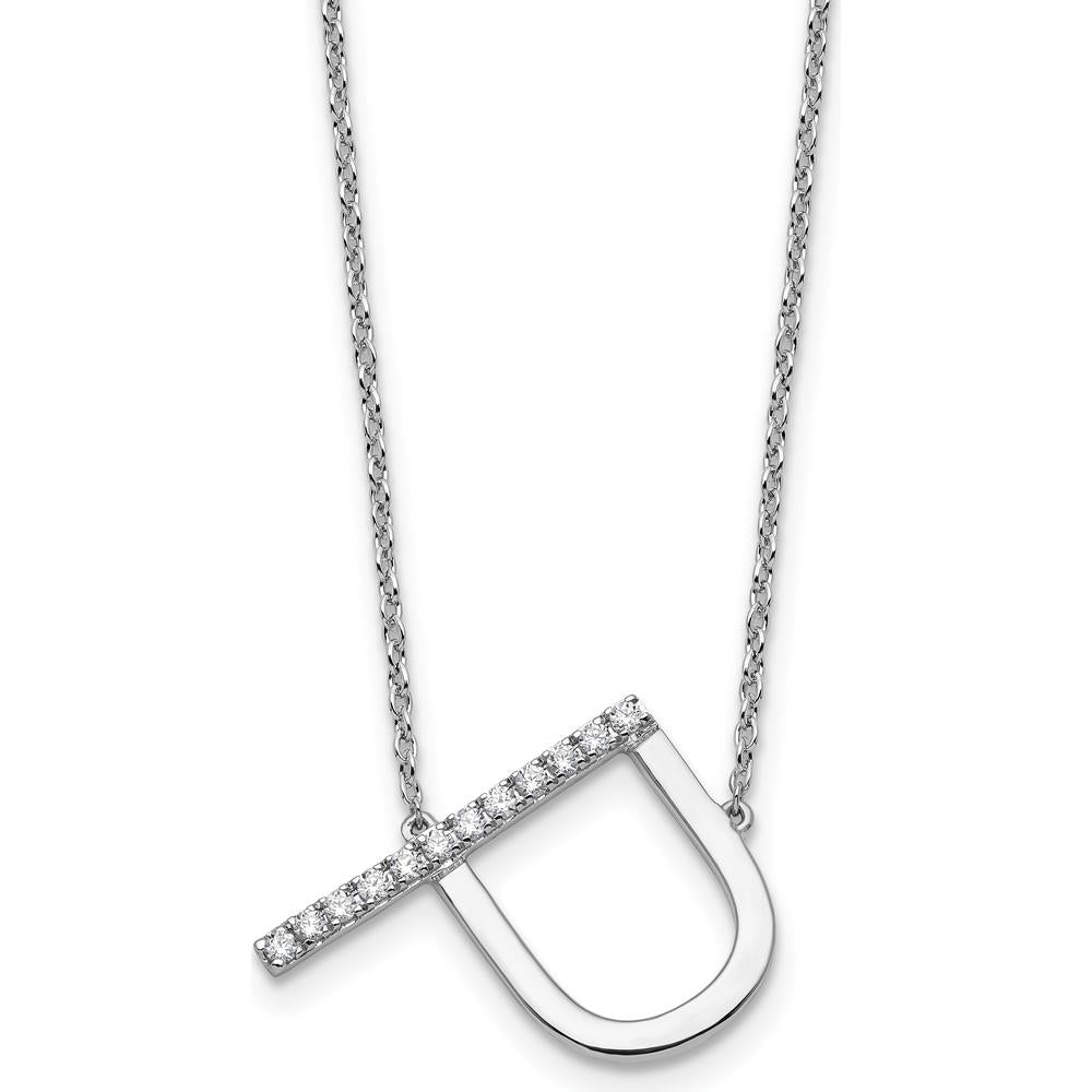 14K White Gold Sideways Diamond Initial "P" Necklace - 18" Cable Chain with Rhodium Plating by Oro Pregiato