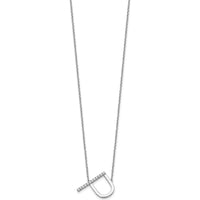 14K White Gold Sideways Diamond Initial "P" Necklace - 18" Cable Chain with Rhodium Plating by Oro Pregiato