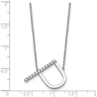 14K White Gold Sideways Diamond Initial "P" Necklace - 18" Cable Chain with Rhodium Plating by Oro Pregiato