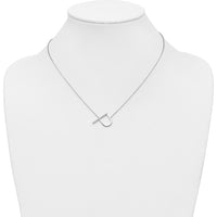 14K White Gold Sideways Diamond Initial "P" Necklace - 18" Cable Chain with Rhodium Plating by Oro Pregiato