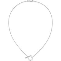14K White Gold Sideways Diamond Initial "P" Necklace - 18" Cable Chain with Rhodium Plating by Oro Pregiato