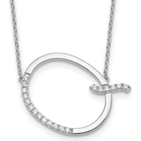 14K White Gold Sideways Diamond Initial Q 18" Necklace with Rhodium-Plated Finish by Oro Pregiato