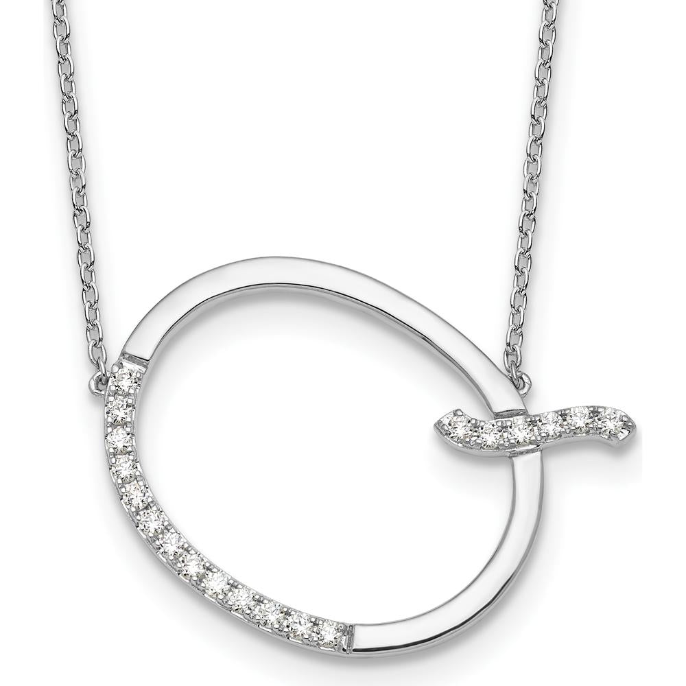 14K White Gold Sideways Diamond Initial Q 18" Necklace with Rhodium-Plated Finish by Oro Pregiato