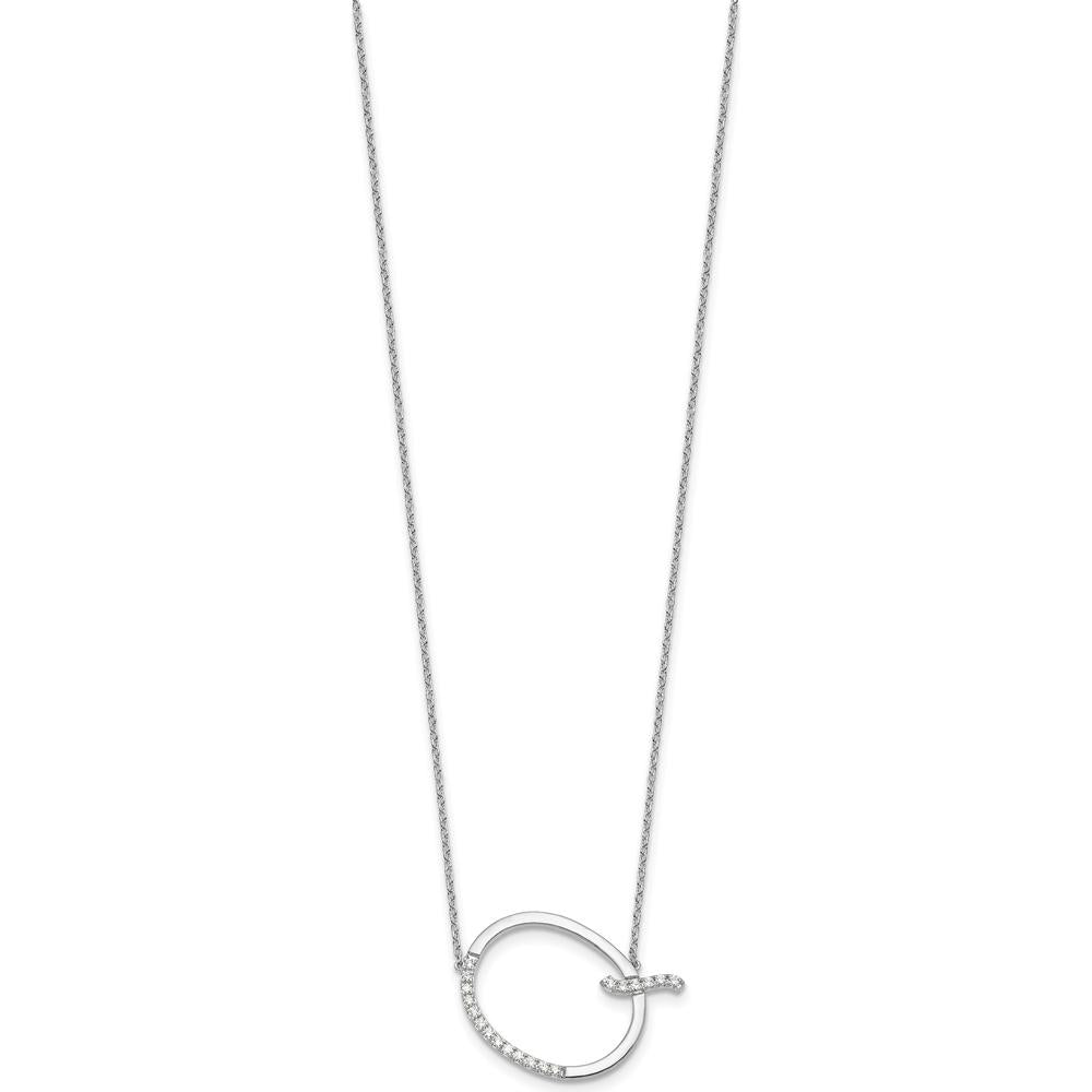 14K White Gold Sideways Diamond Initial Q 18" Necklace with Rhodium-Plated Finish by Oro Pregiato