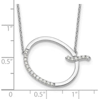 14K White Gold Sideways Diamond Initial Q 18" Necklace with Rhodium-Plated Finish by Oro Pregiato