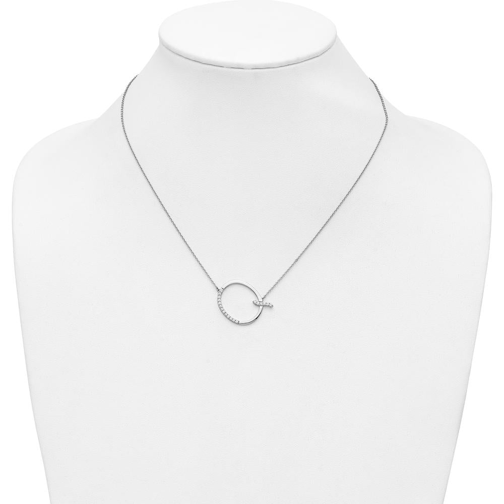 14K White Gold Sideways Diamond Initial Q 18" Necklace with Rhodium-Plated Finish by Oro Pregiato
