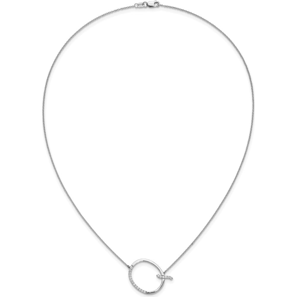 14K White Gold Sideways Diamond Initial Q 18" Necklace with Rhodium-Plated Finish by Oro Pregiato