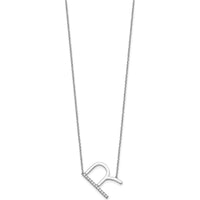 14K White Gold Sideways Diamond Initial R Necklace with Polished Finish - 0.15 Carat Total Diamond Weight by Oro Pregiato