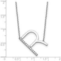 14K White Gold Sideways Diamond Initial R Necklace with Polished Finish - 0.15 Carat Total Diamond Weight by Oro Pregiato