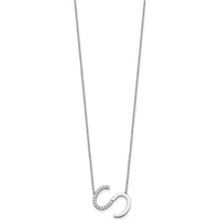 14K White Gold Sideways Diamond Initial "S" Pendant Necklace - 18" Cable Chain with Diamonds by Oro Pregiato