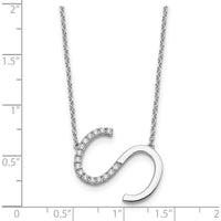 14K White Gold Sideways Diamond Initial "S" Pendant Necklace - 18" Cable Chain with Diamonds by Oro Pregiato