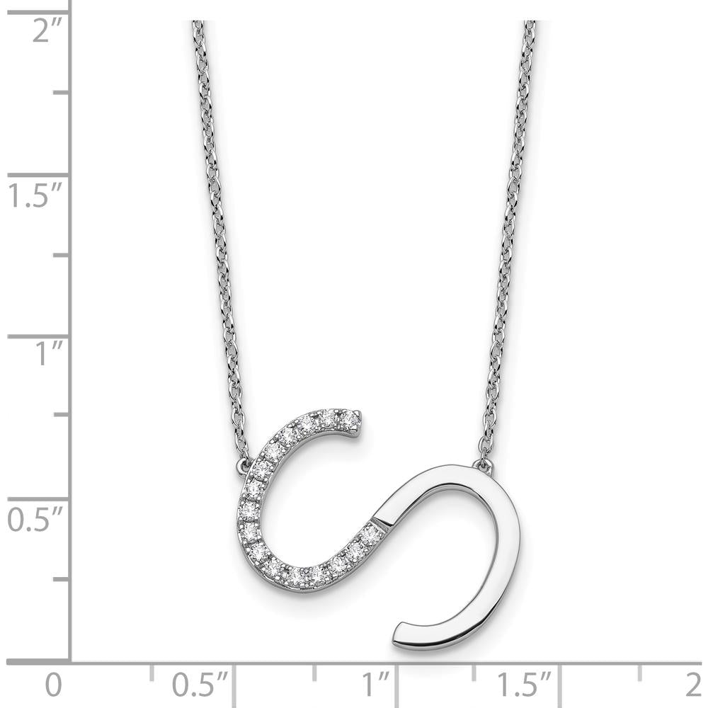 14K White Gold Sideways Diamond Initial "S" Pendant Necklace - 18" Cable Chain with Diamonds by Oro Pregiato