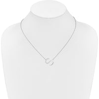 14K White Gold Sideways Diamond Initial "S" Pendant Necklace - 18" Cable Chain with Diamonds by Oro Pregiato