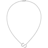 14K White Gold Sideways Diamond Initial "S" Pendant Necklace - 18" Cable Chain with Diamonds by Oro Pregiato