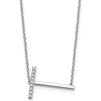14K White Gold Sideways Diamond Initial T Necklace with Polished Cable Chain - 0.10 Carat Total Diamond Weight by Oro Pregiato