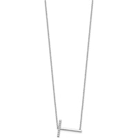 14K White Gold Sideways Diamond Initial T Necklace with Polished Cable Chain - 0.10 Carat Total Diamond Weight by Oro Pregiato