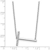 14K White Gold Sideways Diamond Initial T Necklace with Polished Cable Chain - 0.10 Carat Total Diamond Weight by Oro Pregiato