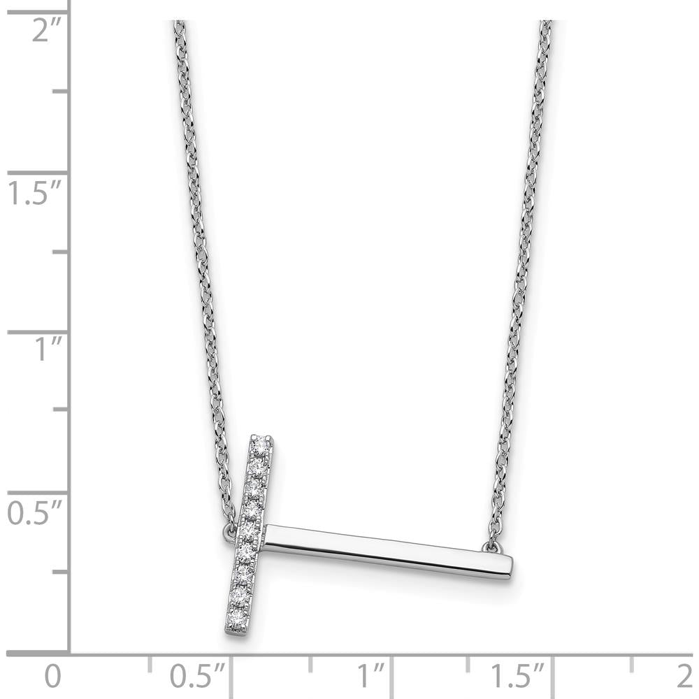 14K White Gold Sideways Diamond Initial T Necklace with Polished Cable Chain - 0.10 Carat Total Diamond Weight by Oro Pregiato