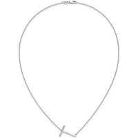 14K White Gold Sideways Diamond Initial T Necklace with Polished Cable Chain - 0.10 Carat Total Diamond Weight by Oro Pregiato