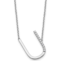 14K White Gold Sideways Diamond Initial "U" Pendant Necklace - 0.10 Carat Total Diamond Weight by Oro Pregiato