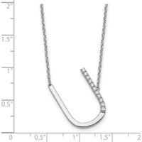 14K White Gold Sideways Diamond Initial "U" Pendant Necklace - 0.10 Carat Total Diamond Weight by Oro Pregiato