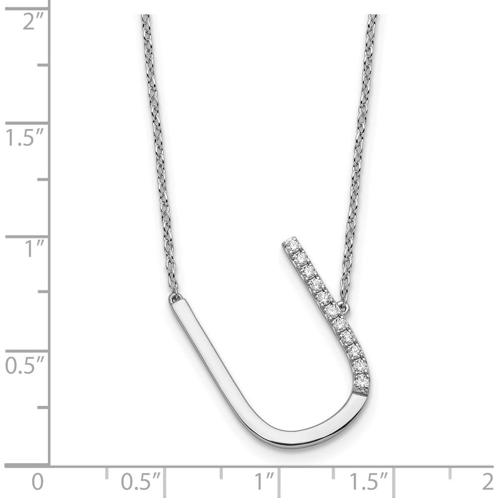 14K White Gold Sideways Diamond Initial "U" Pendant Necklace - 0.10 Carat Total Diamond Weight by Oro Pregiato
