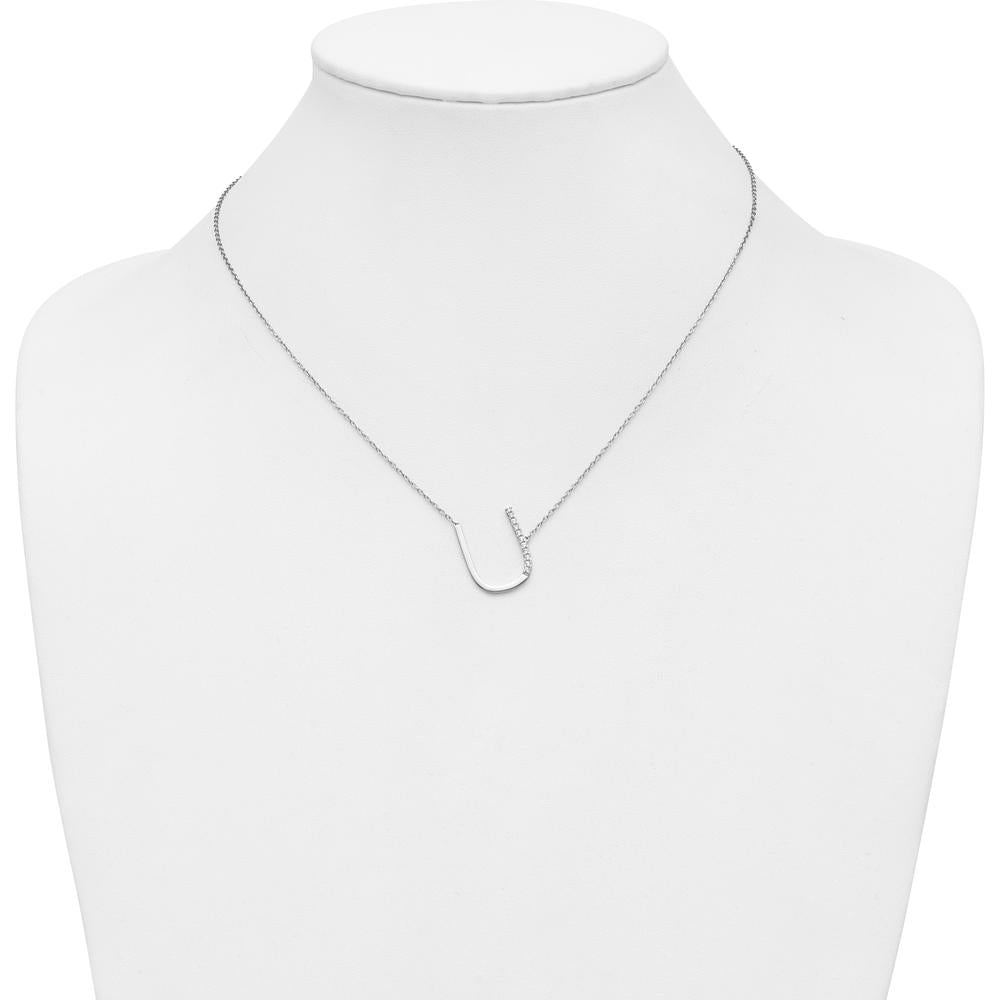 14K White Gold Sideways Diamond Initial "U" Pendant Necklace - 0.10 Carat Total Diamond Weight by Oro Pregiato