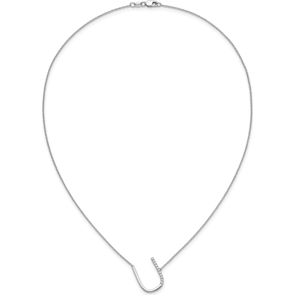 14K White Gold Sideways Diamond Initial "U" Pendant Necklace - 0.10 Carat Total Diamond Weight by Oro Pregiato