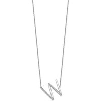 14K White Gold Sideways Diamond Initial W Necklace with Rhodium Plating - 0.15 Carat Diamond Weight by Oro Pregiato