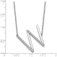 14K White Gold Sideways Diamond Initial W Necklace with Rhodium Plating - 0.15 Carat Diamond Weight by Oro Pregiato